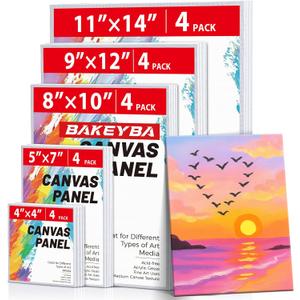 Canvas Boards for Painting 20 Pack, 4 of Each 4x4, 5x7, 8x10, 9x12,11x14 Primed White Art Canvas Panels for Acrylic, Oil Paint, Watercolor