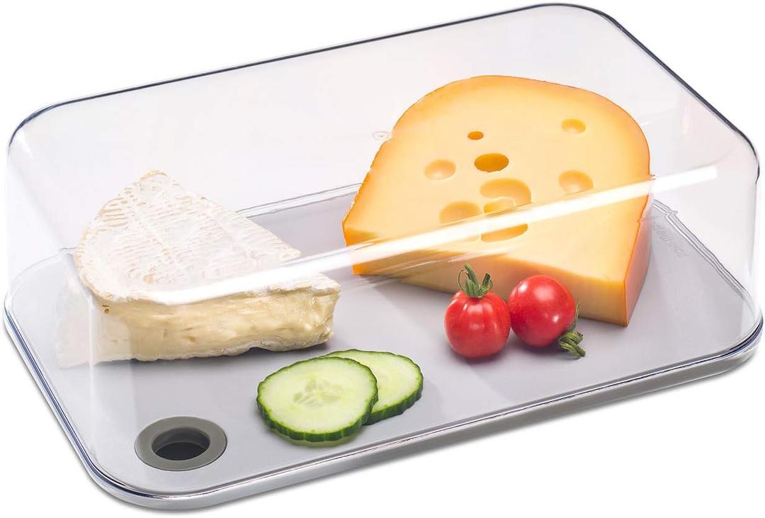 Mepal Modula Transparent Cheese Dome with Built in Grey Cutting Board Kinds of Cheeses | Dishwasher Safe | 95oz/2800ml | BPA Free | Made in Holland (Serving Dome 2800 ml, White)