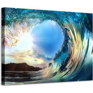 ARTISTIC PATH Ocean Wave Canvas Painting Picture: Seascape Artwork Sunset Wave Print Wall Art for Living Room (45''W x 30''H,Multi-Sized)