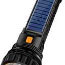 Solar/Rechargeable Multi Function 1000 Lumens LED Flashlight, with Emergency Strobe Light and 1200 Mah Battery, Emergency Power Supply and USB Charging Cable, Fast Charging (1PC) (Black)