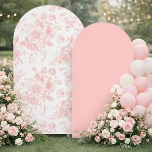 Tegeme 2 Set Pink Floral Arch Cover 7.2ft 6.6ft Party Stretchy Backdrop Cover for Wedding Birthday Tea Party Bridal Showers, Baby Showers Ceremony Banquet Decor