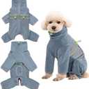 Fleece Onesie Pajamas, Dog Surgery Recovery Suit - Warm Coat for Small Dogs, Male & Female (Gray Blue-S)