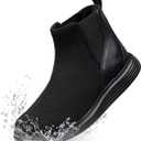 CENNID Women's Wide Toe Waterproof Chelsea Orthopedic Boots Ankle Slip on Booties Low Heel Comfortable Flat Lightweight Walking Boots, Black 7