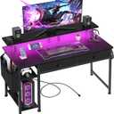 DLisiting Black Gaming Desk with Shelves and Drawers - 39 Inch Small Gaming Desk with Storage Shelves for Boys Teens Bedroom, Black Computer Desks with Drawers, Monitor Stand, Power Outlet