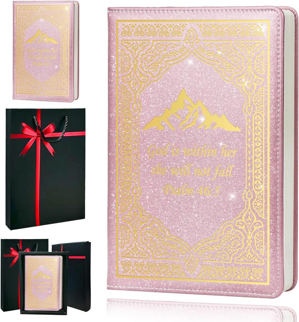 Bible Journal,Journal for Women,A5 Hardcover Leather Journal - 200 Pages Premium Paper Notebook,Christian Journal Notebook for School, Work (God is Pink)