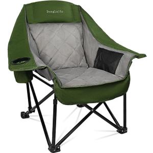 Camping Chair, Oversized Portable Camp Chair, Folding Outdoor Chair with Side Pocket and Cup Holder, Heavy Duty Camp Chair up to 400lbs, Large Camp Lounge Beach Chairs for Outdoor, Sports, Fishing