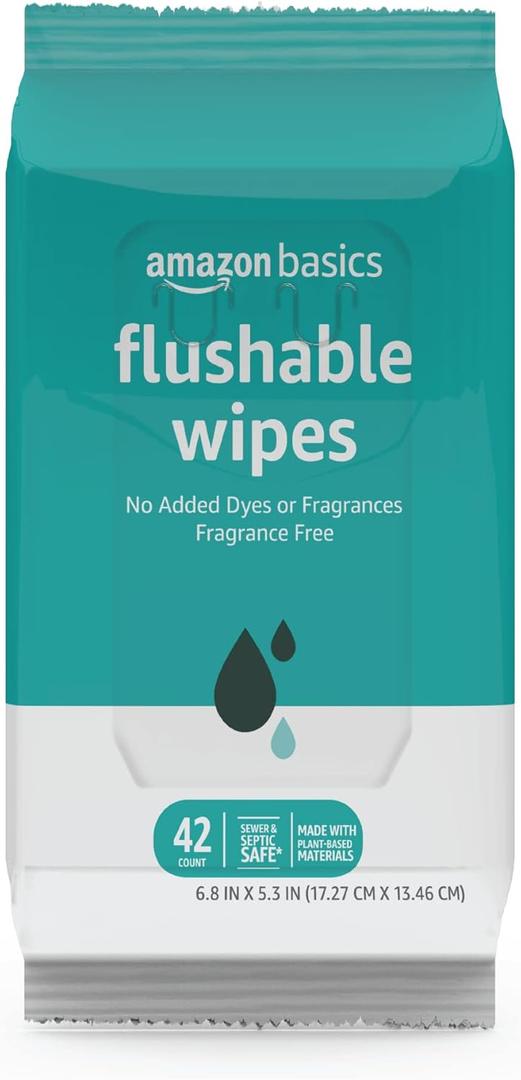Basics Flushable Adult Toilet Wipes, Fragrance Free, 42 Count (Pack of 8) (Total 336 Wipes) (Previously Solimo)