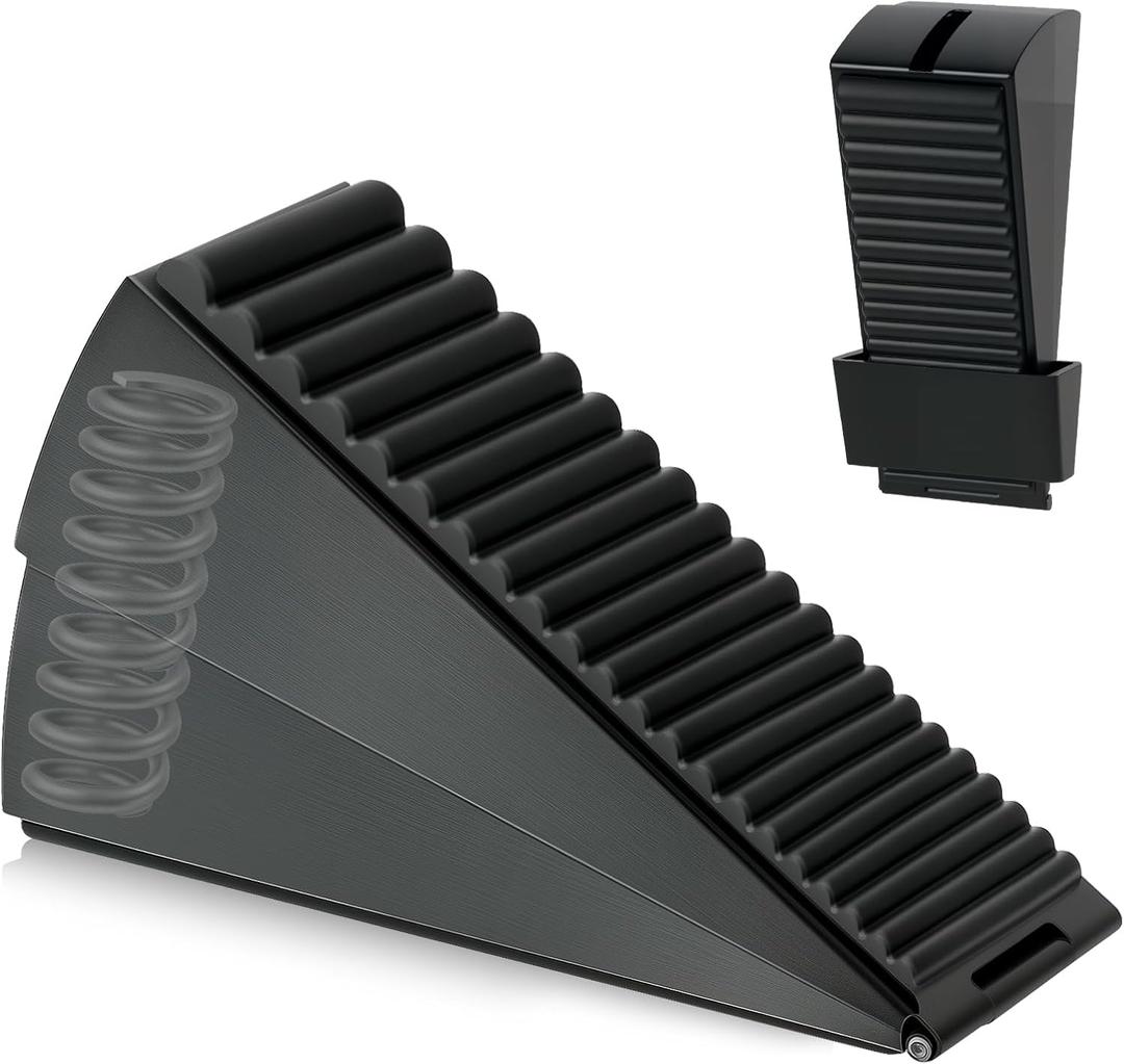Heavy Duty Large Door Stoppers, Adjustable Spring Loaded Tall Doorstop Jammer Rubber Door Stopper Wedge with Storage Holder for Any Heavy Doors up to 3" Gap, Black