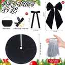 Gejoy Velvet Christmas Ornaments Set-12 Velvet Bows, 1 Christmas Tree Skirt, 1 Large Tree Topper Bow, 5000 Strands Silver Tinsel Icicles for Xmas Trees Wreaths Fireplace Gifts Decor(Black)