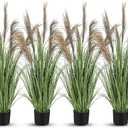 Jexine 4 Pcs Pampas Grass Potted Plants 4 ft Tall Artificial Grass Potted Artificial Greenery Floor Plants Tall in Pot for Housewarming Gift House Garden Bathroom Lobby Outdoor Decoration (Greeny)