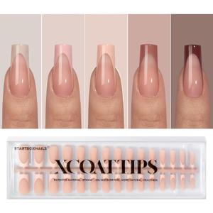 BTArtboxnails XCOATTIPS Press on Nails - French Tip Press on Nails Long Square, Skin Tones Soft Gel Nails False Nail Tips, Soak Off Acrylic Nails Extensions