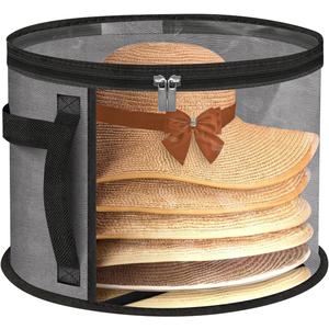 Extra Large Clear Hat Organizer for Travel and Wardrobe, Holds up to 7 Hats, Large Capacity Cowboy Hat Organizer, Oxford Cloth with Carrying Handle, Unisex Hat Box (Gray)