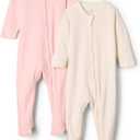Amazon Essentials x Sofia Grainge Unisex Babies' Cotton Footed Sleep and Play One-piece Bodysuit, Pack of 2, Newborn Size