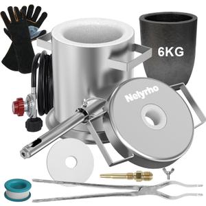 Nelyrho 6KG Melting Furnace Kit - Stainless Steel Foundry with Crucible, Crucible Tongs, Gloves - Ideal for Smelting Gold, Silver, Copper, and Aluminum - Metal Recycling Casting Tool
