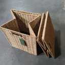 Woven Wicker Storage Baskets 2-Pack, 11x11 Handwoven Paper Rope Organizer Bins, Foldable Cube Storage Cubes with Built-in Handles for Shelves and Closet Organization(Natural Beige)