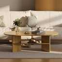 Oval Coffee Table, 2 Tier Wood Modern Center Coffee Tables for Living Room, 47" x 23.6" x 15.7"