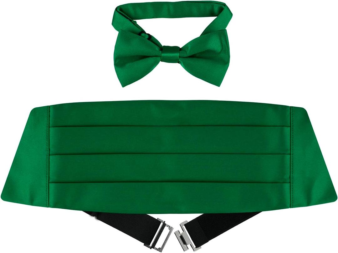 Vesuvio Napoli Boy's Cummerbund & Bow Tie Set Solid Color Boys Cumberbund BowTie (Emerald Green)