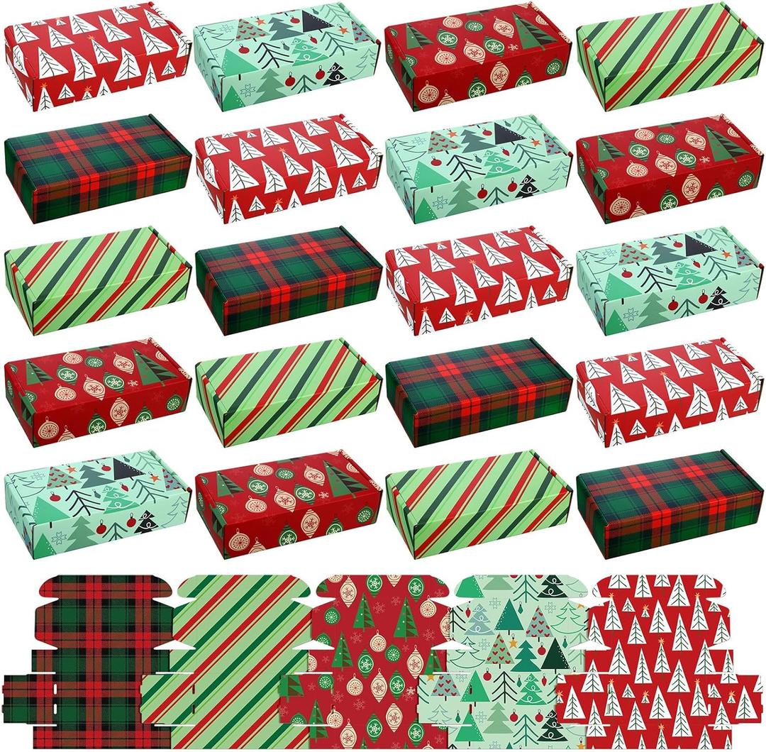 Zhanmai 25 Pcs Christmas Shipping Gift Boxes Small Holiday Mailing Cardboard Gifts Boxes Christmas Shipping Packaging Cases for Wrapping Holiday Goodie Present(4 x 8 x 2 Inch,Classic Style)