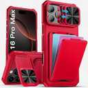 SSLOTSCASE for iPhone 16 Pro Max Case with Card Holder, Light Red