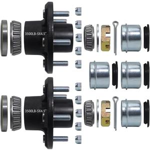 iBroPrat 2 Sets 3500lb Trailer Hub Kit 5 Bolt 4.5, Trailer Axle Kit for 3500 lb 5 Lug Diameter 6.34" Trailer Hub with L44649(I.D 1-1/16'') L68149(I.D 1-3/8'') Bearing Extra Dust Cap and Rubber Plug