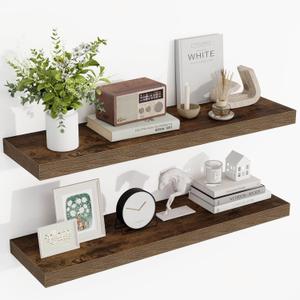 36 Inch Floating Shelves, 36"x9.25"x1.5" Inch Deep Floating Shelves for Wall, Wooden Shelves for Bathroom, Bedroom, Living Room, Brown, 2 Pieces
