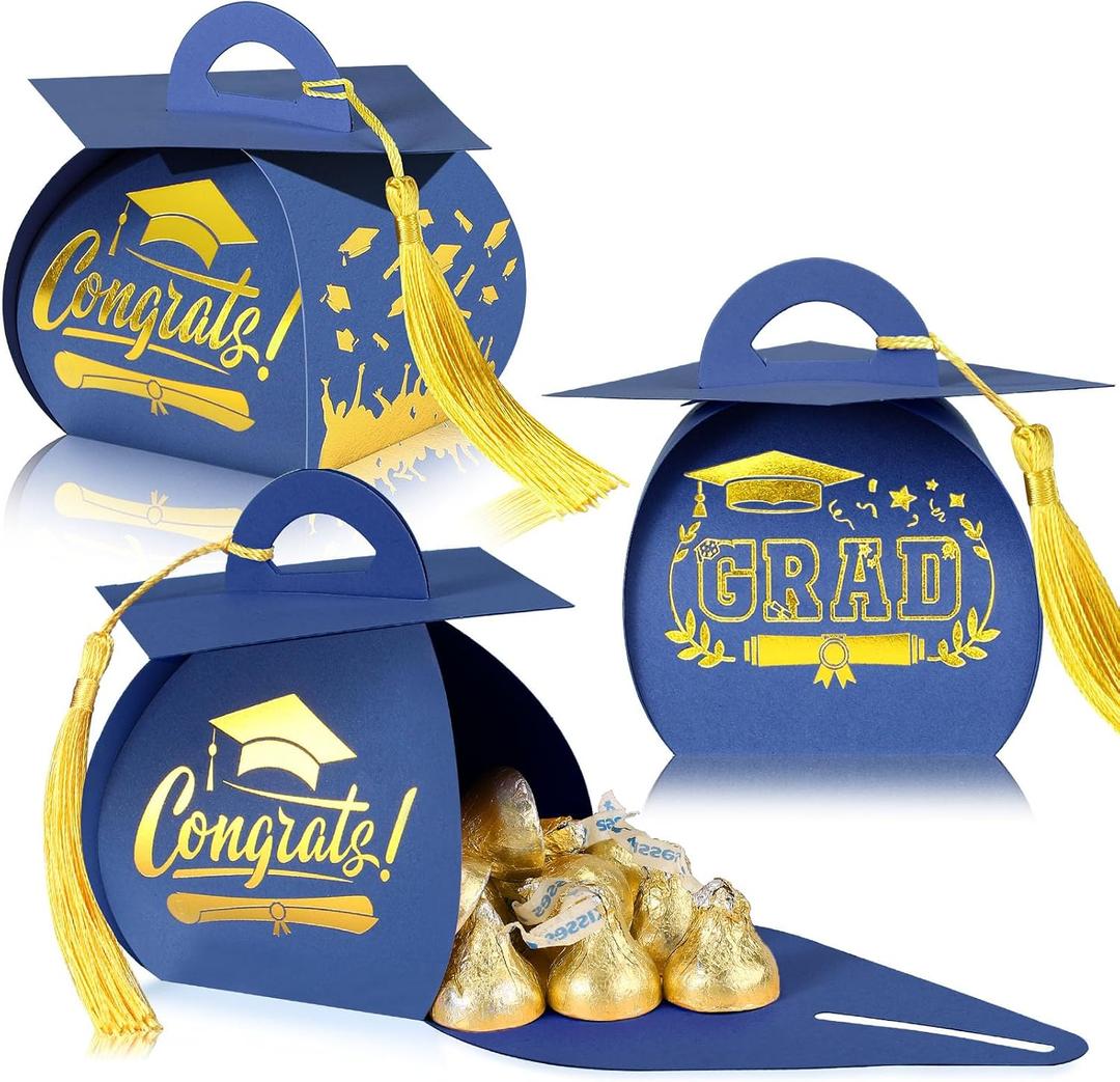 TaoBary 30 Pcs Graduation Cap Gift Boxes Graduation Decorations Class of 2026 Candy Box with Tassel for 2026 Grad Party Favors Supplies(Royal Blue, Gold)