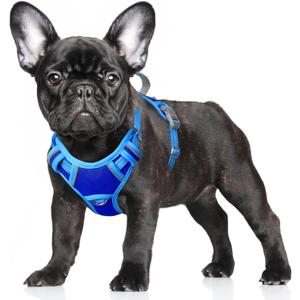 BARKBAY No Pull Dog Harness Large Reflective Dog Harness with Front Clip and Easy Control Handle for Walking Training Running with ID tag Pocket(Sapphire Blue & Blue,S)