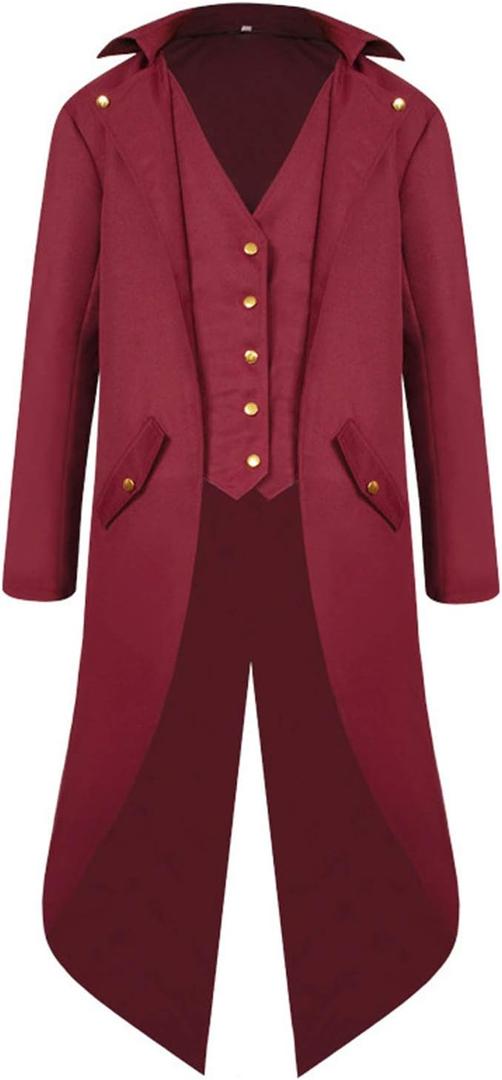 Renaissance Steampunk Tailcoat Halloween Costumes for Boys, Medieval Pirate Vampire Victorian Jacket Frock Coat Kids (Medium, Wine Red)