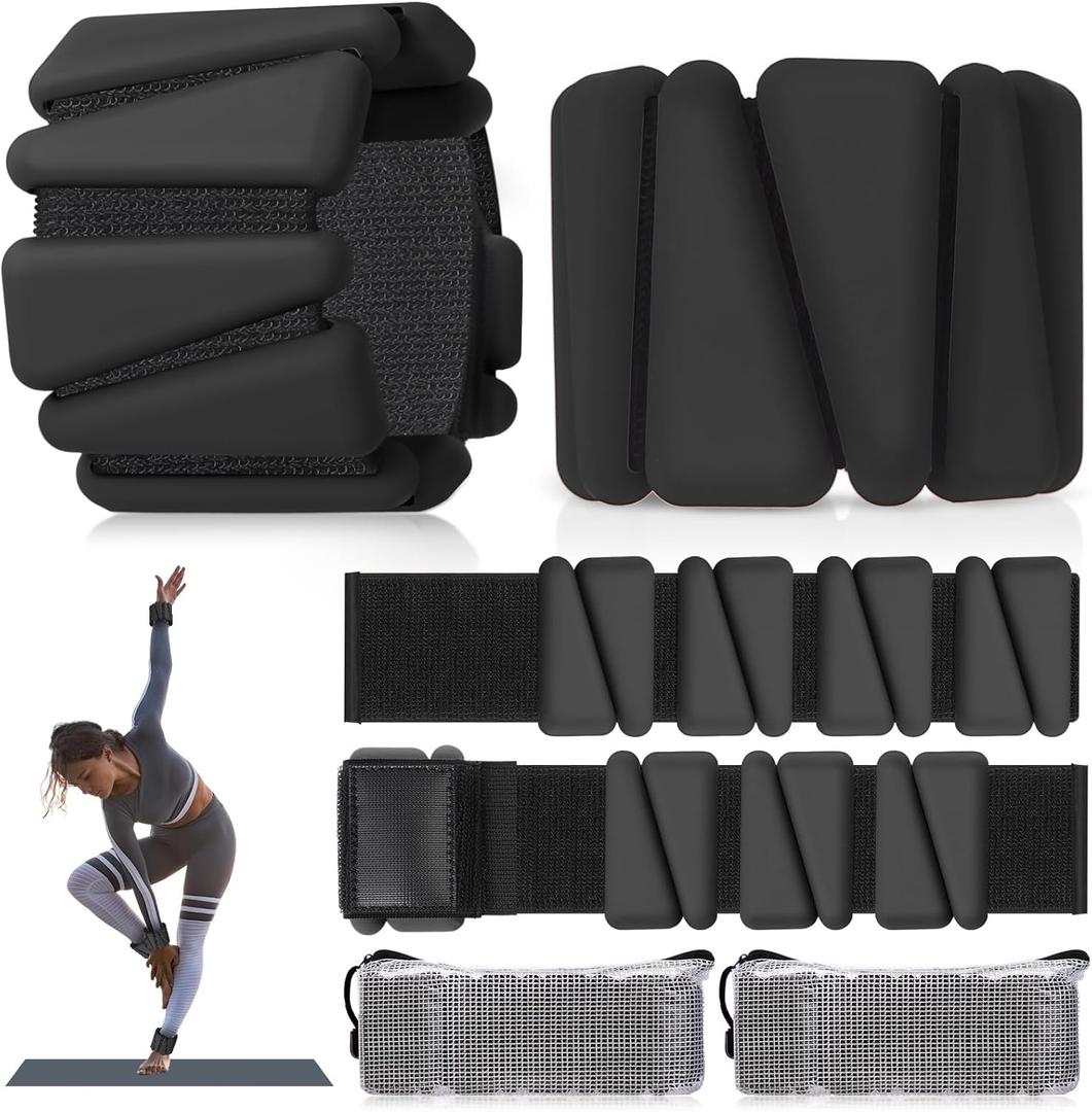 Vinsot Wrist Weights for Women Set of 44 LbsAdjustable Silicone Ankle Weight Bracelet for Yoga Pilates Gym Workout Running Walking Strength Training(Black)