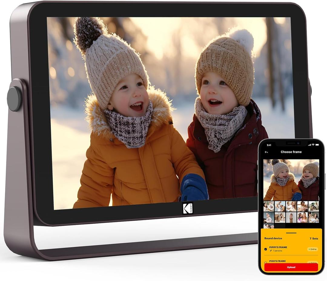 KODAK 64GB WiFi Digital Picture Frame with 4000mAh Battery Powered, 10.1 inch 1280 * 800 G+G IPS Touch Screen Electronic Smart Digital Photo Frame, Auto-Rotate, Gifts for Women Mom (Brown)