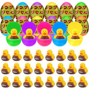 Civaner 48 Pcs/24 Sets Football Easter Eggs with Rubber Ducks Toys for Kids Sports Egg Hunt Party Favors Prefilled Easter Football Stuffer Gifts for Sport Eggs Fillers Classroom Event Prizes