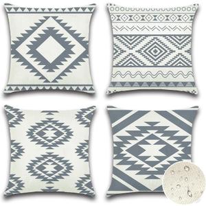 OTOSTAR Outdoor Waterproof Throw Pillow Covers 18x18 Inch Set of 4 Boho Farmhouse Outdoor Cushion Covers for Patio Funiture GardenGeometry80-Grey