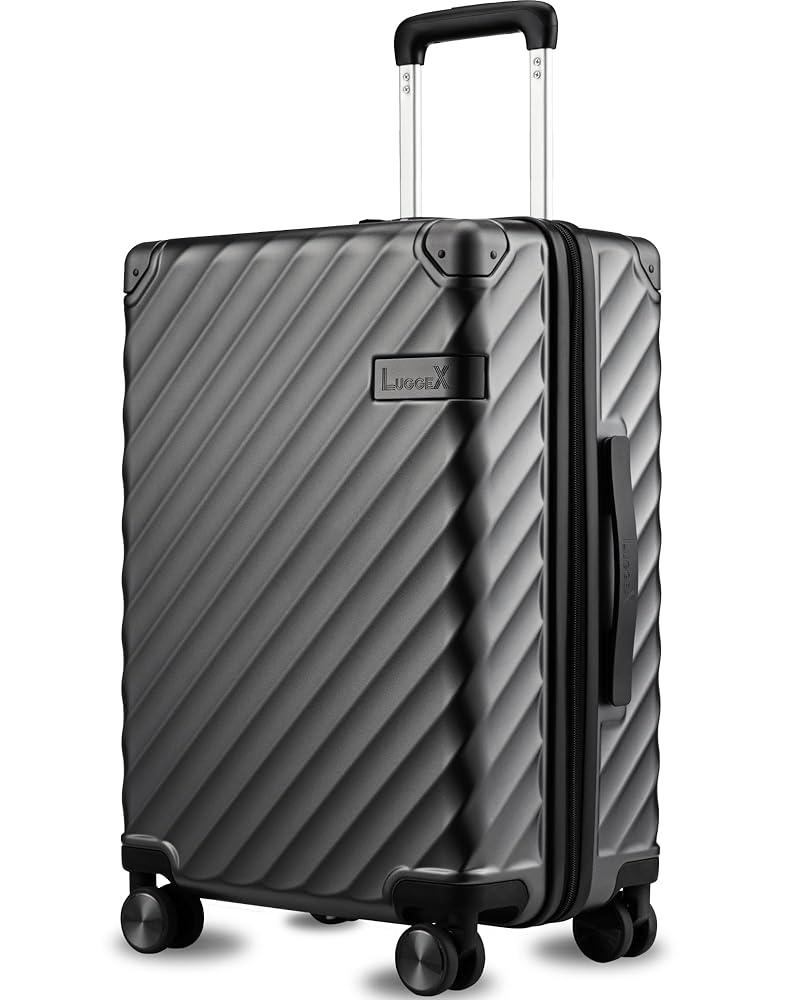 LUGGEX Luggage with Spinner Wheels, Polycarbonate Hard Shell Suitcase, Carry On 21 Inch, Charcoal Metallic