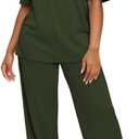 HBQ Women's 2 Piece Outfits Loose Fit Tops Wide Leg Pants Short Sleeve Lounge Matching Sets Sweatsuits, Small