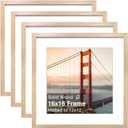 KINLINK 16x16 Picture Frame, Natural Square Solid Wood Frames for Pictures 12x12 with Mat or 16x16 without Mat, Wall Display Photo Frames Natural Wood 4 Pack