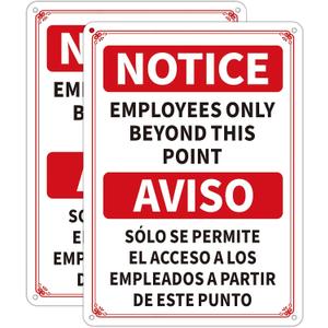 2 Pack Employees Only Beyond This Point Sign Bilingual, 10" x 7" Reflective Aluminum, Rustproof, UV Protected, Weatherproof, Staff Only Sign for Doors, Work Areas