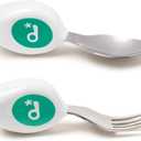 doddl Toddler Utensils, Ergonomic Fork and Spoon Set for Self Feeding, Stainless Steel Silverware for 1-3 Year Olds, BPA Free, Dishwasher Safe (Aqua)