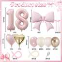 Dusty Pink Balloon Number 18 for 18th Birthday Decorations Girls, Retro Blush Pink Gold Cream Latex Balloons with Large Bow Heart Foil Balloons for Boho 18 Year Old Birthday Anniversary Party Decor