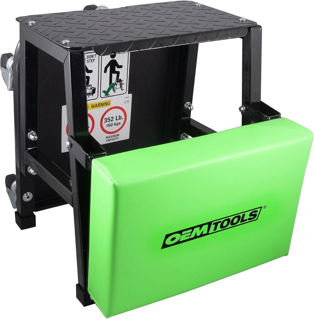 OEMTOOLS 24904 Mechanic Stool and Step Stool, Rolling Stool Adjustable, Shop Stool 300 Lb. Capacity, Thick Padded Shop Chair Vinyl Seat, Work Seat Five Swivel Casters for Easy Maneuverability