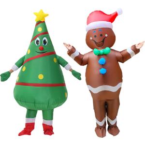 eLUUGIE 2 Packs Inflatable Christmas Costume Cosplay Blowup Costume for Adults/Halloween/Christmas Party (Christmas Tree/Gingerbread Man) One Size
