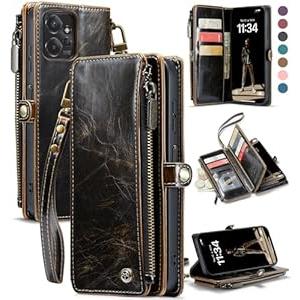 Defencase Wallet Case Compatible with Motorola Moto G Stylus 5G 2023 with RFID Blocking Zipper Card Holder Fashion Soft PU Leather Magnetic Snap Flip Strap Phone Case Wallet for Women Men, Coffee