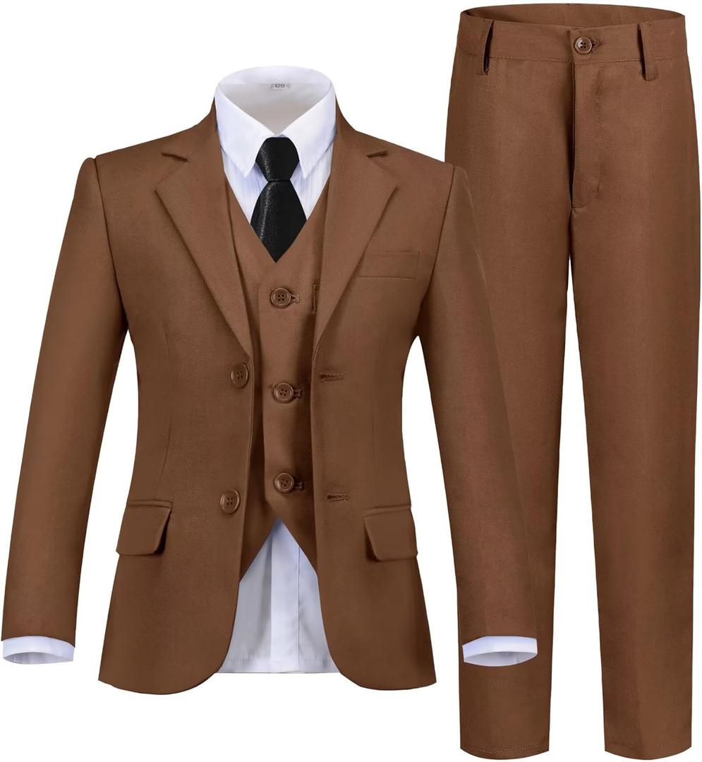Boys Suit Kids Suits Tuxedo for Boys Toddler Vest Pants Set Ring Bearer Outfit Dress Clothes (4T, 5pc-brown)