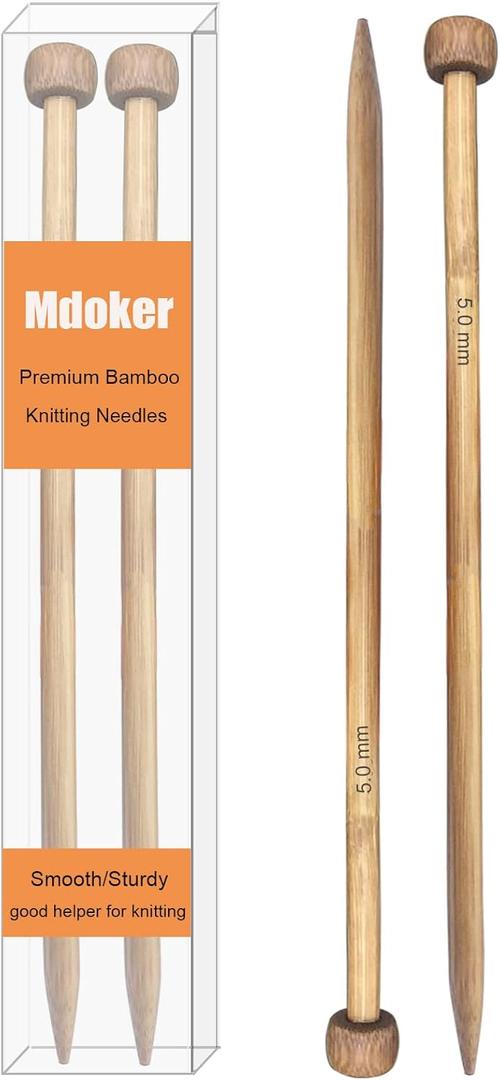 Mdoker Bamboo Knitting Needle Straight Single Pointed Sweater Knitting Needles 10-inch Length for Handmade DIY Knitting Projects,Size US 8(5mm)