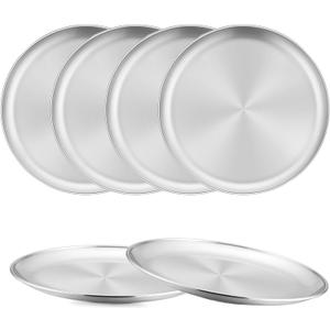 6-Piece Stainless Steel Plates, 8 Inch Metal Dinner Dishe Serving Camping Plates, Reusable and Dishwasher Safe