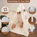 Kids Play Tent Set Portable Teepee Tent for Toddlers with Mat & Star Lights, Washable and Foldable Indoor Play House for Baby Aging 1-3 as Reading Nook & Room Decor
