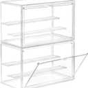 Freebat Clear Acrylic Display Case for Collectibles - 3-Tier Adjustable Figure Display with Magnetic Door & Removable Shelves,Stackable Dispaly box for Figures - 2 Pack