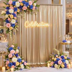 10ftx10ft Champagne Gold Sequin Backdrop Curtain for Wedding Parties, 2 Panels 5x10ft Thick Wrinkle Free Shimmer Glitter Photo Backdrop Drapes Curtains for Birthday Photography Background Cloth