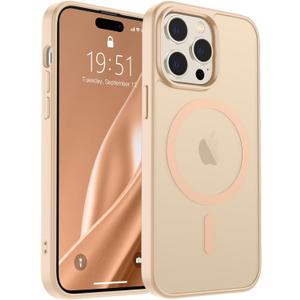 SUPFINE Magnetic for iPhone 14 Pro Case (Compatible with MagSafe) (Military Grade Drop Protection) Slim Translucent Matte Shockproof with Anti-Fingerprint Phone Case,Sand Pink