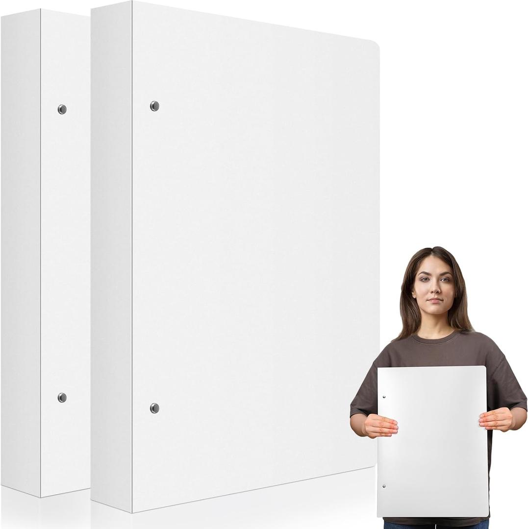 2 Pcs 3 Ring Binder 11"x17" Binder Poly Panel Featuring 1" D Ring Fit 11" x 17" Paper Size for Store Artwork Poster Paper PP Material (White)