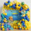 Cartoon Sponge Themed Birthday Party Decorations Kit - Blue and Yellow Balloon Arch Garland with Backdrop, Pineapple Foil Balloons - Under the Sea Party Supplies for Boys and Girls Birthday Decor